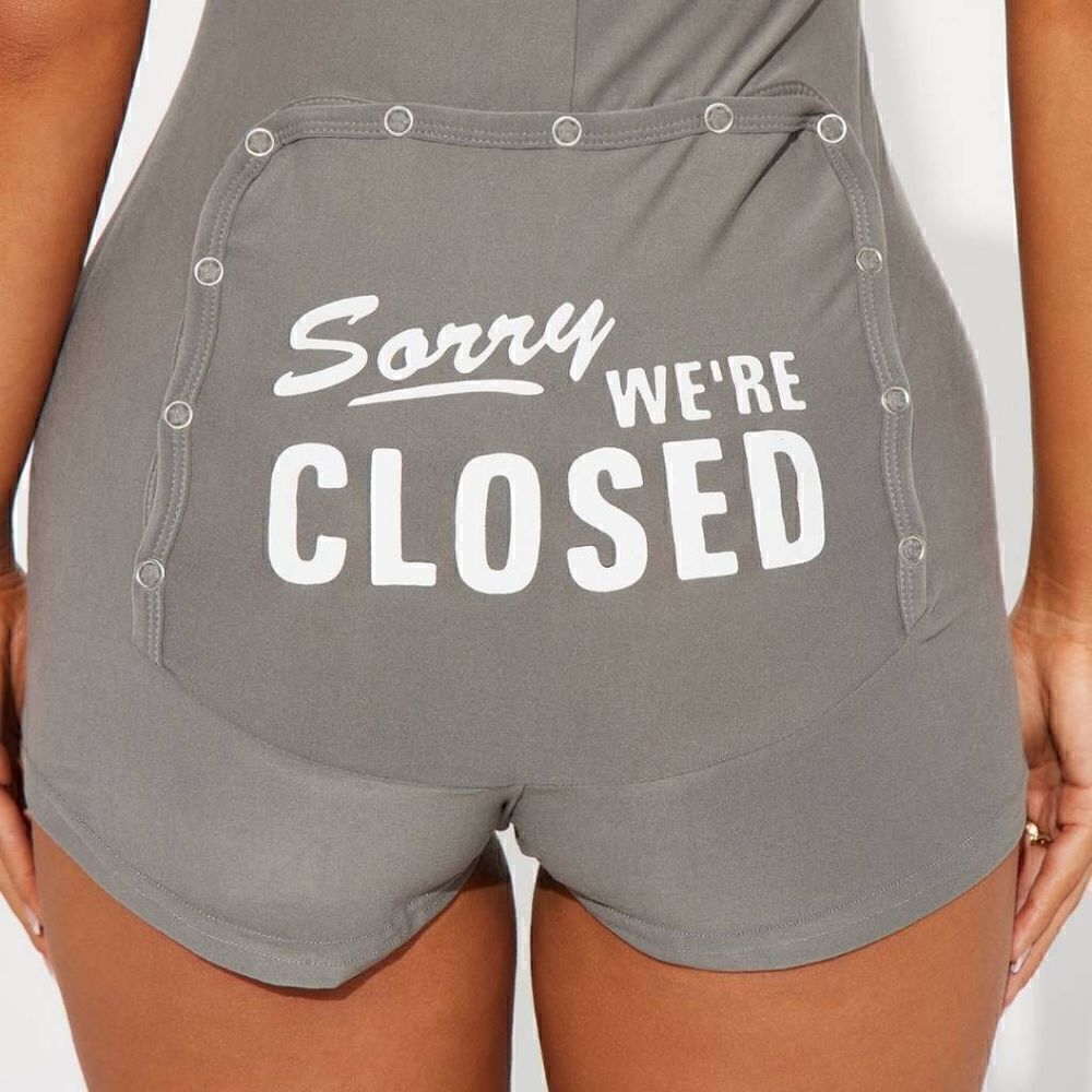 Not Tired Short Sleeve Gray Romper -E - Picture 3 of 7